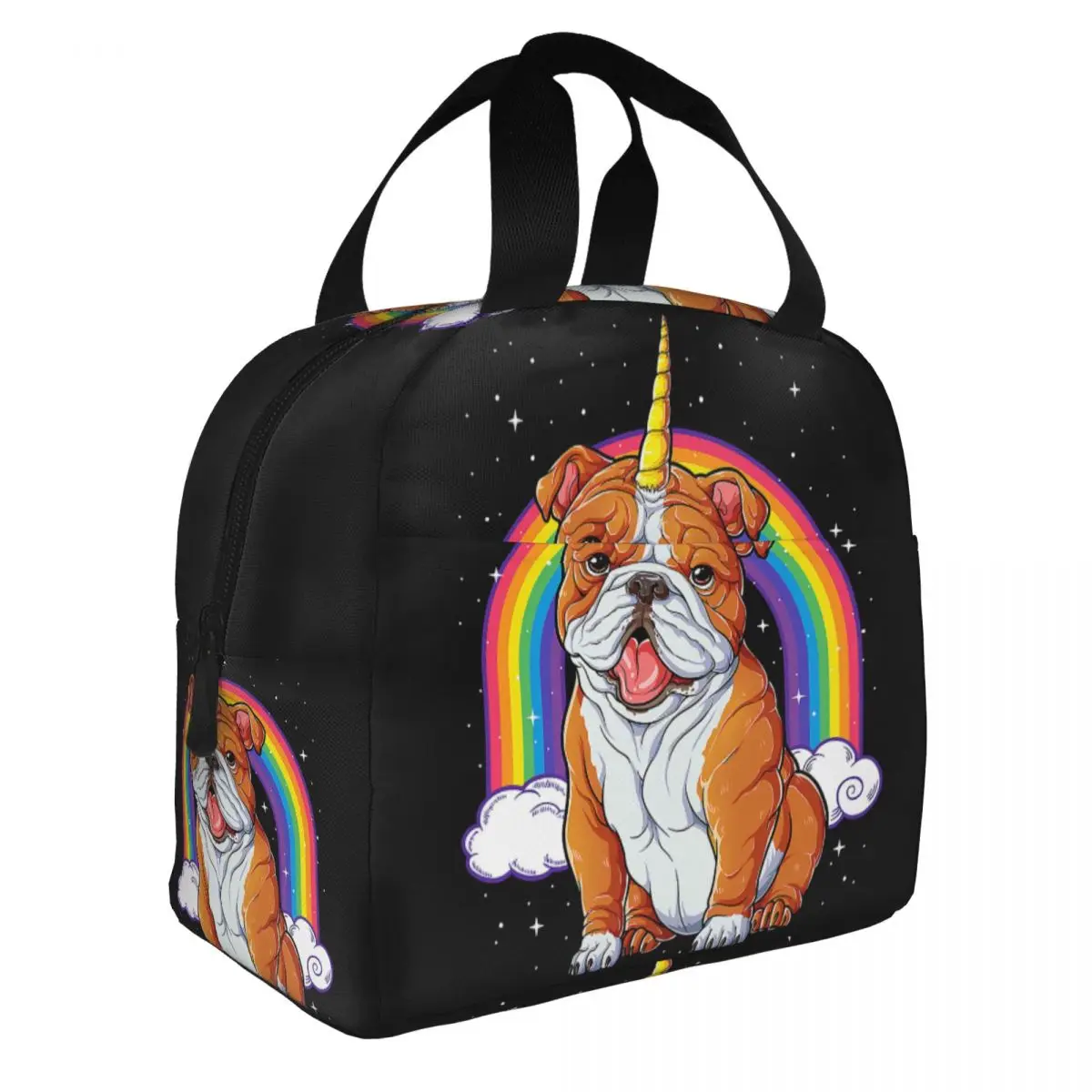 

English Bulldog Unicorn Lunch Bag for Women Resuable Insulated Thermal Cooler Bento Box Kids School Children Food Tote Bags