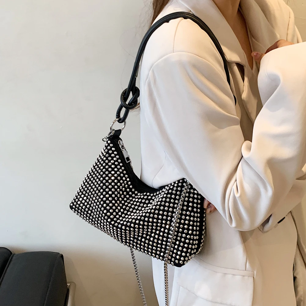 

Fashion Rhinestones Underarm Bag Female Shiny Sparkling Chain Crossbody Shoulder Totes Casual Shopping Purse Designer Handbags