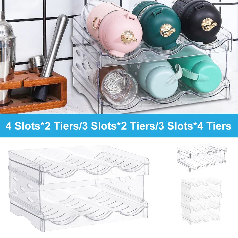 

Transparent Water Bottle Storage Rack Kitchen Stackable Bottle Storage Holder 2 Tier Bottle Cupboard Organizer Refrigerator Box