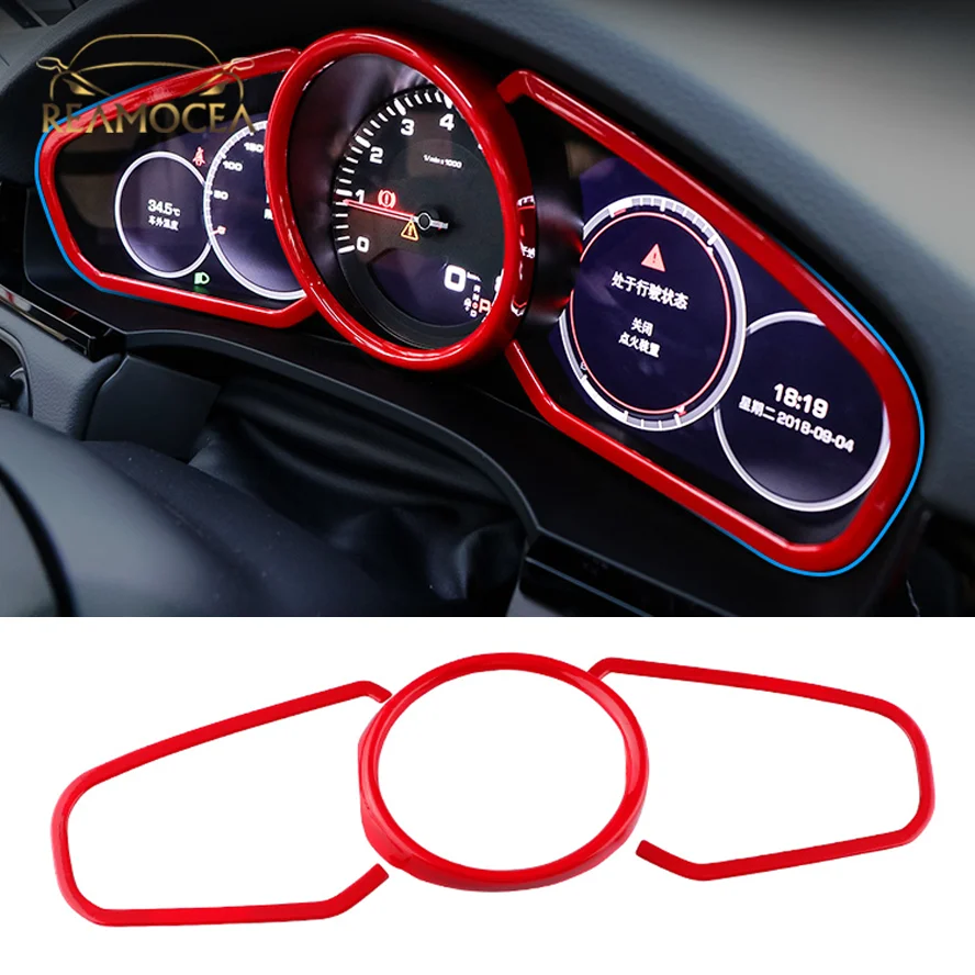 

Красно-Серебристая Рамка Reamocea для передней панели автомобиля из углеродного волокна для Porsche Cayenne 2018-2022 Panamera 2017-2022, аксессуары