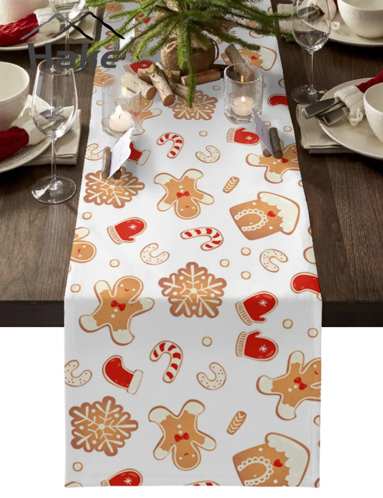 

Christmas Gingerbread Man Table Runner Christmas Cotton Linen Wedding Decoration Tablecloth Home Party Decor