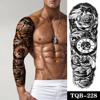 waterproof temporary tattoo sticker black clock rose full arm large size sleeve tatoo fake tatto flash tattoos for men women