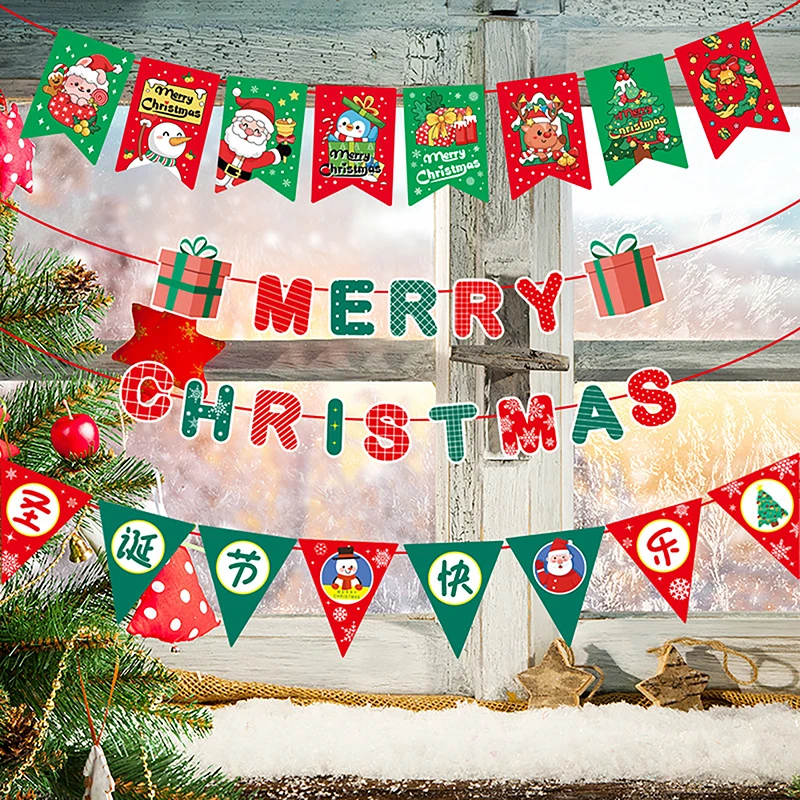 

Бумажный баннер с надписью "Merry Christmas", "Снеговик", "Санта-Клаус", "Декор для нового года, наружная Гирлянда для дома, украшение, подвесной флаг