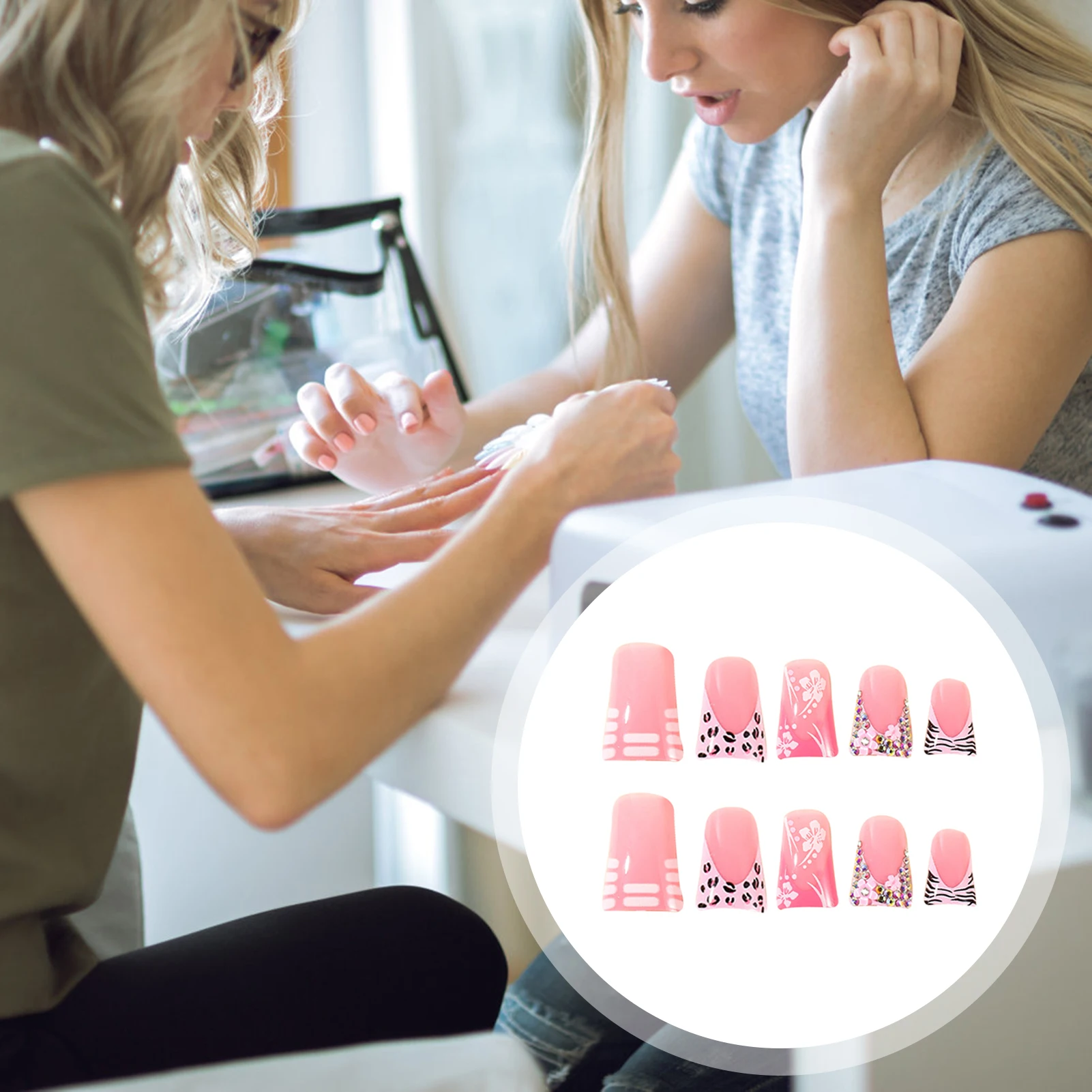 24 шт. накладные ногти с розовым утконосом и леопардовым принтом во французском