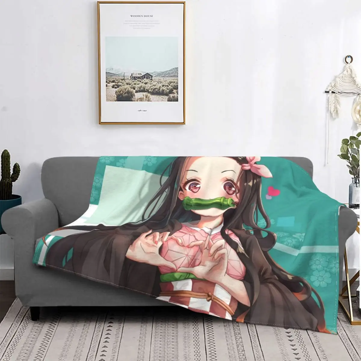 

Yaiba Nezuko Kamado Demon Slayer Blanket Flannel Decoration Anime Cute Multi-function Super Soft Throw Blanket for Home Outdoor