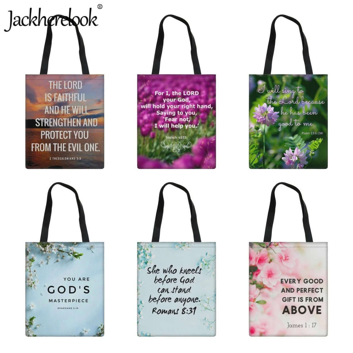 

Jackherelook Classic Christian Bible Verse Printed Women's Handbags Casual Fashion Large Capacity Shopping Bag Shoulder Bag Lady