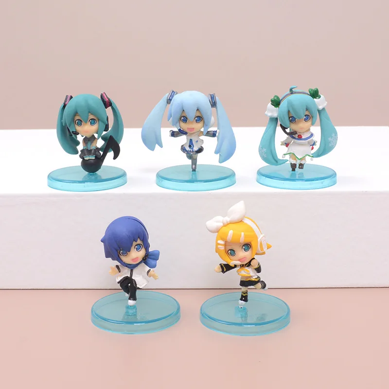 

5PCS Hatsune Miku Action Figure Snow Hatsune/Mirror Sound Bell/Starting Sound Bead Chain Doll Box Egg Model Hand Ornament