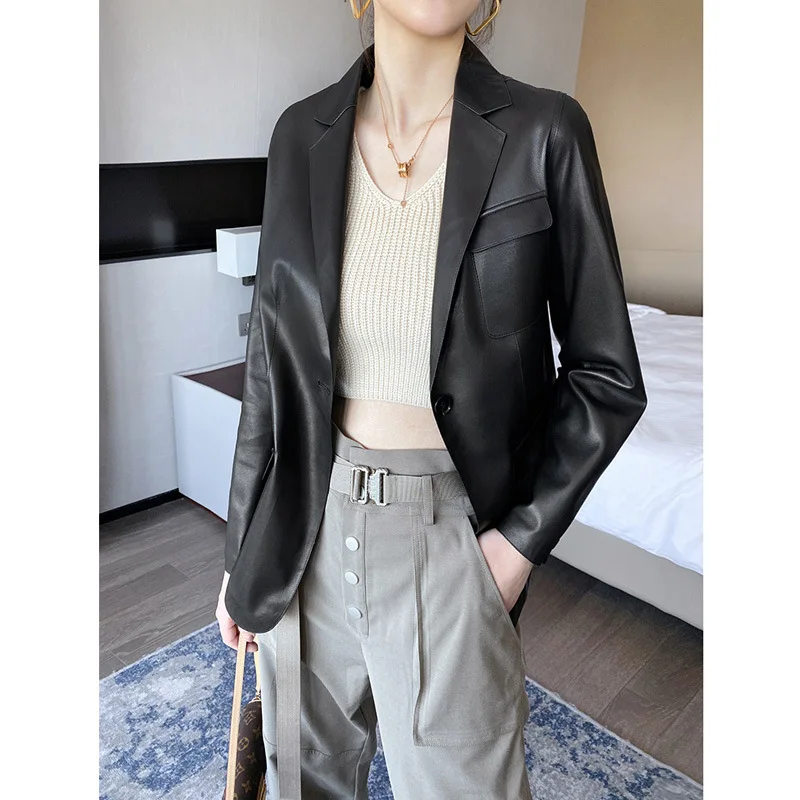 2023 Spring and Autumn New Genuine Leather Clothes Women's Short Temperament Suit Sheep Leather Jacket Fur Coat