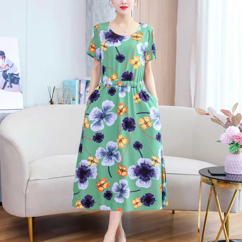 

New Arrival Casual 2022 Summer Dress Vestido Slim Loose O-Neck Cotton Women Clothing Vestidos Dresses Plus Size