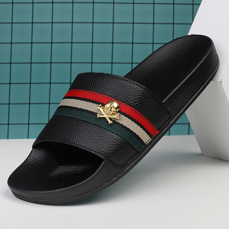 Luxury Men Slippers Shoe Leather Summer Soft Footwear Fashion Male Water Shoes Slide Outdoor Rubber Flat Men Sandals Beach Shoes