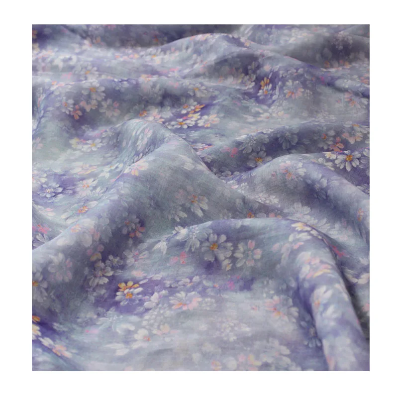 Plant Pastoral Summer Sky Small Purple Flower Printed Linen Fabric Dress Robe Fabric New