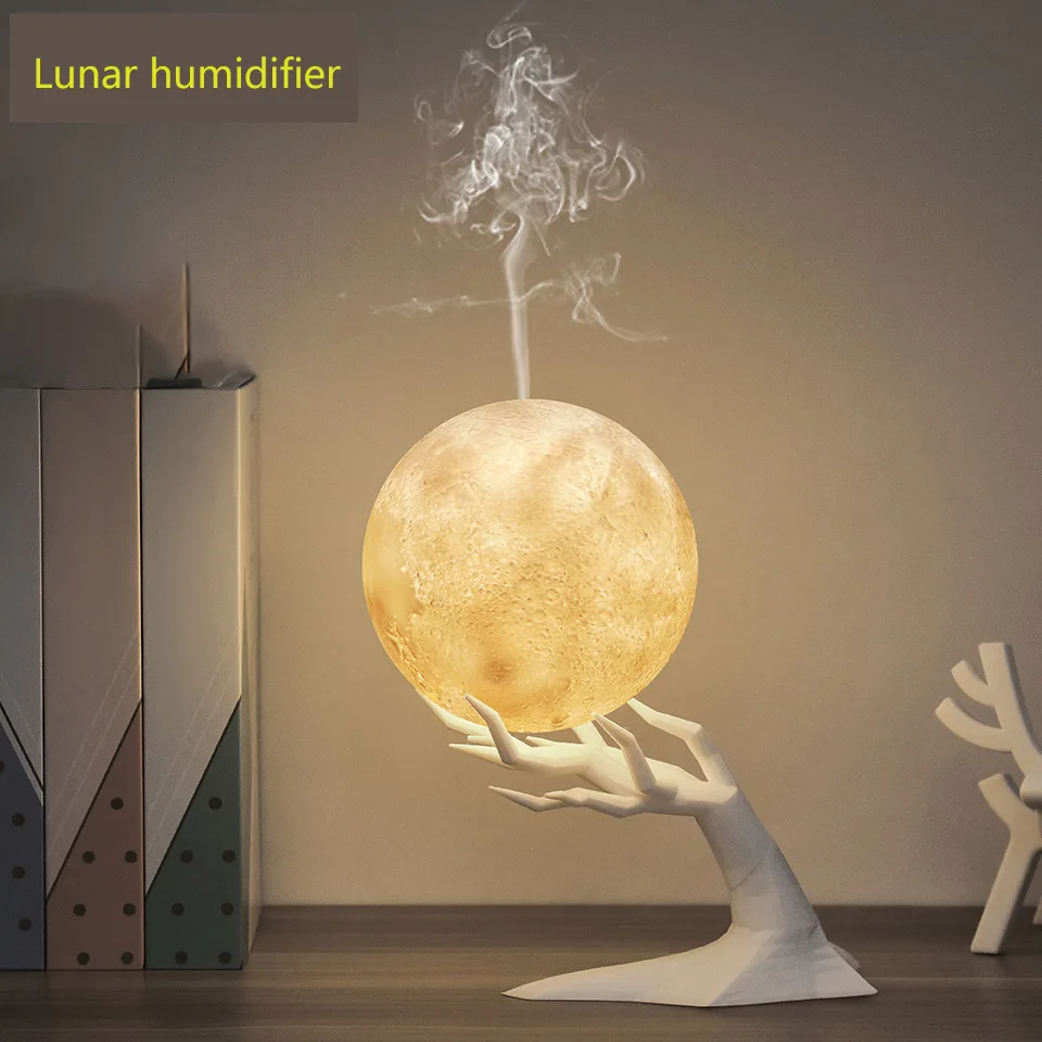 

880ML Moon Air Humidifier Ultrasonic Aroma Essential Oil Diffuser USB 3D Stereoscopic Moon Night Lamp Mist Maker Humidificador