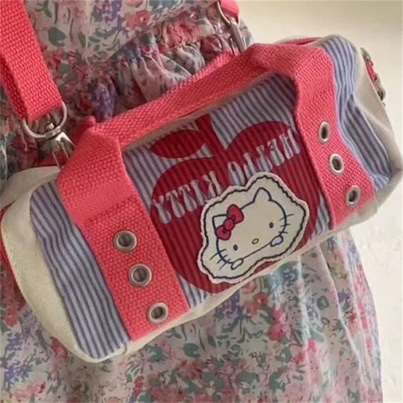 

2022new Cute Hello Kitty Child Shoulder Bags Drum Bag Sanrio Handbag Kawaii Women's Hand Cosmetic Travel Bag Gift for Girlfriend
