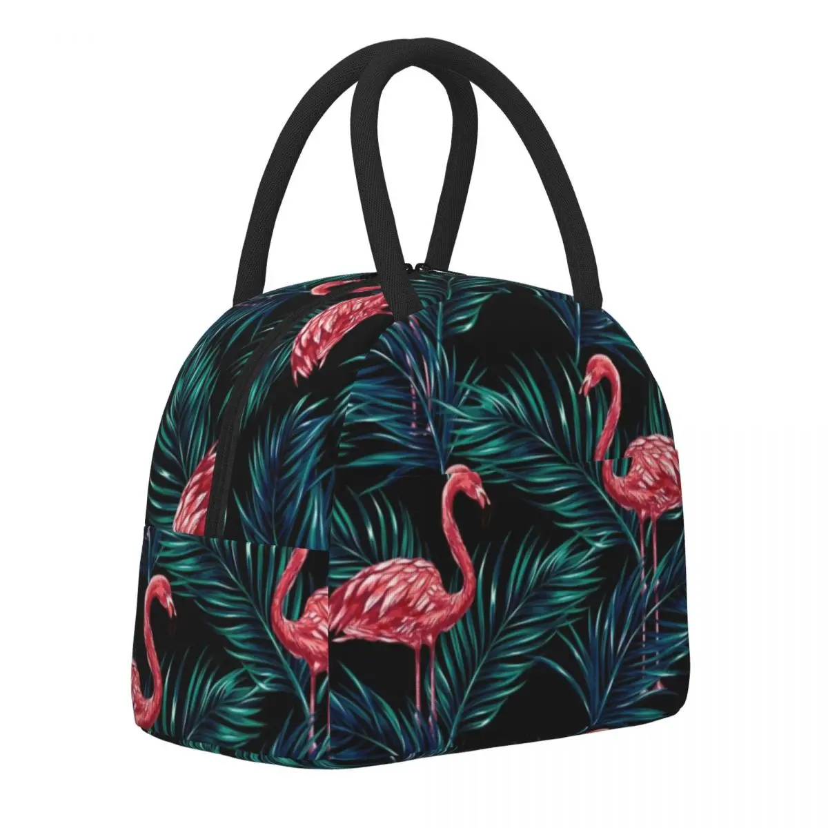 

Tropical Flamingo Birds Lunch Bag Green Leaves Print Aesthetic Lunch Box Outdoor Picnic Cooler Bag Oxford Design Tote Food Bags