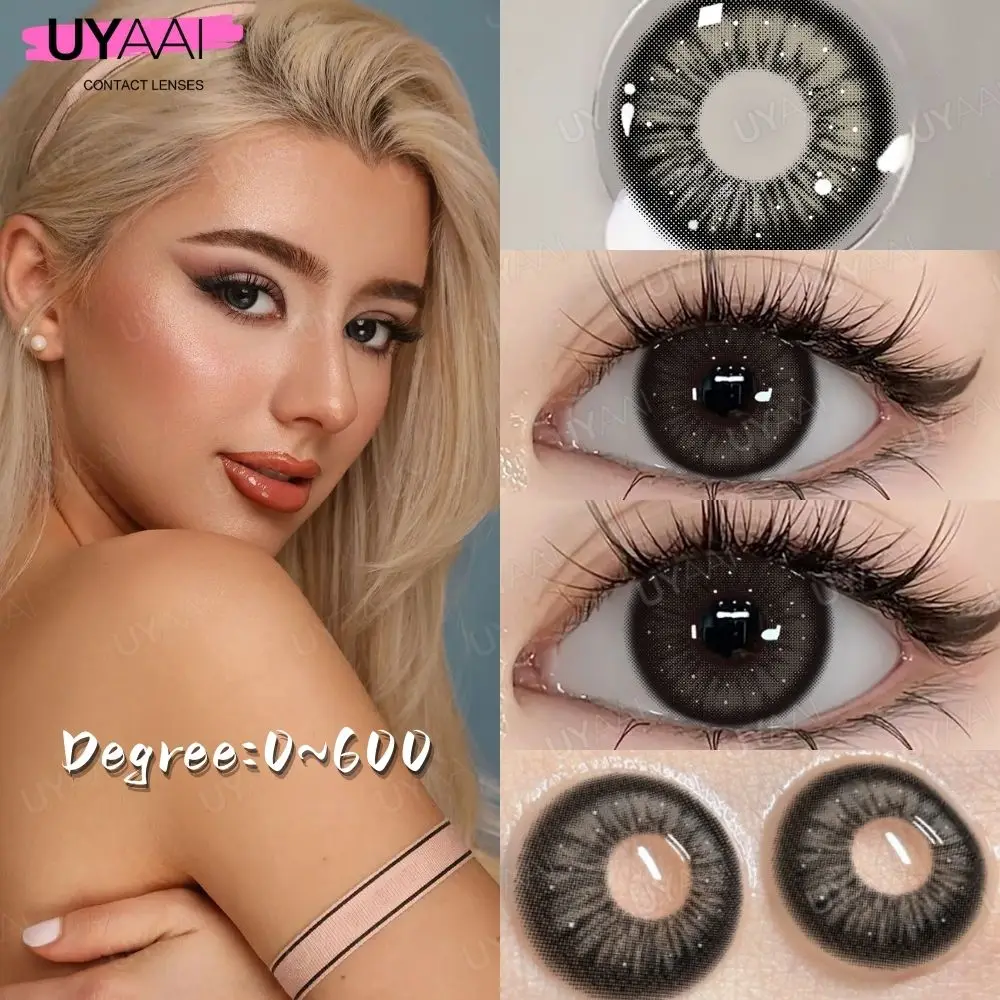 UYAAI 1 пара 0 ~ 350 ежегодные контакты по рецепту линзы цветные темных глаз степени