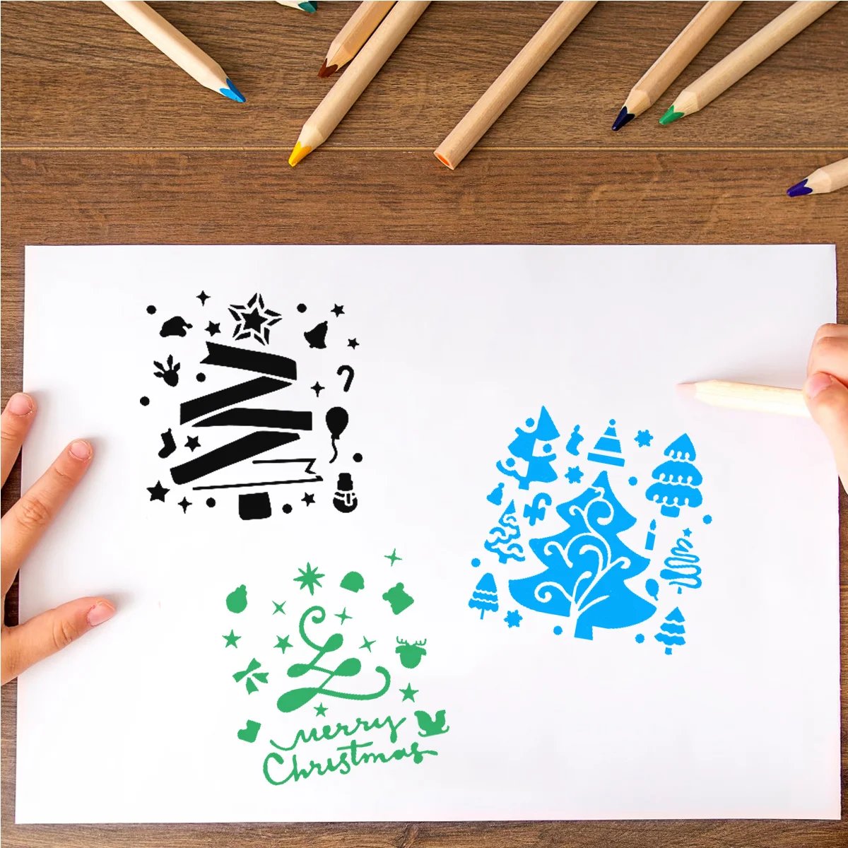 

16Pcs Christmas Stencils Painting Drawing Stencil Templates for Wall Furniture