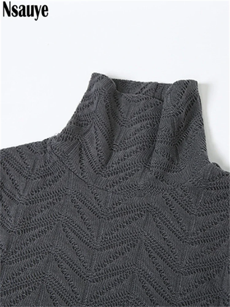 Nsauye водолазка с длинным рукавом длинное платье однотонное зимнее элегантное