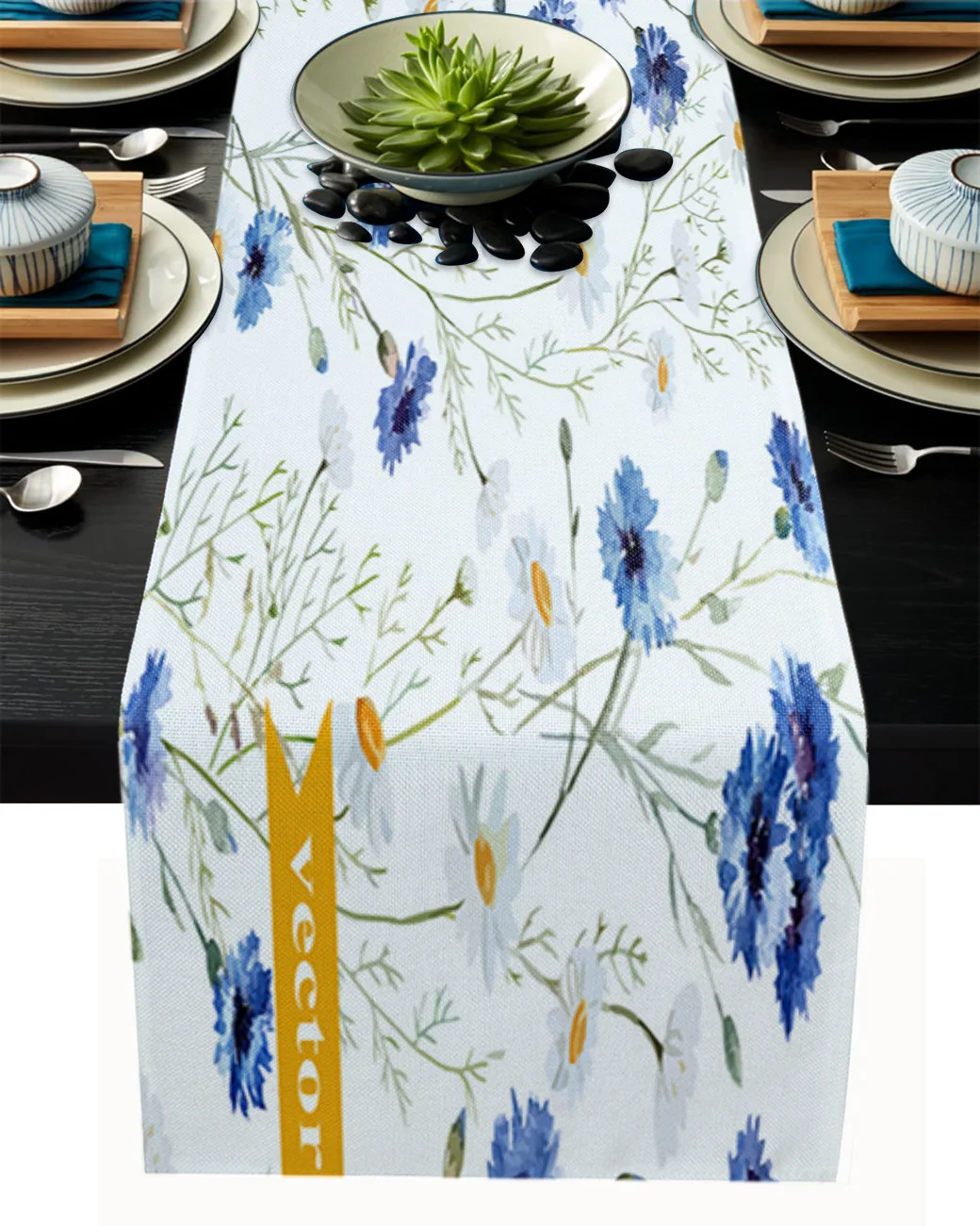 

Modern Table Runner Plant Gouache Daisy Branch Table Runners for Wedding Kitchen Dinner Tablecloth Placemat Decor