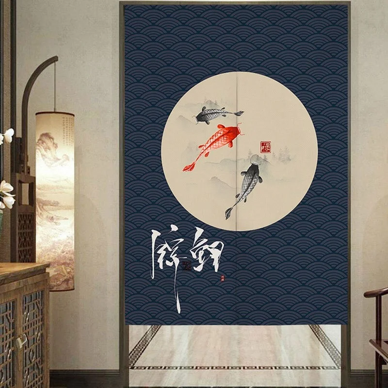 

Chinese Koi Door Curtain Hanging Half-Curtain Kitchen Bedroom Entrance Noren Fengshui Curtains for Home Doorway Decor Drapes