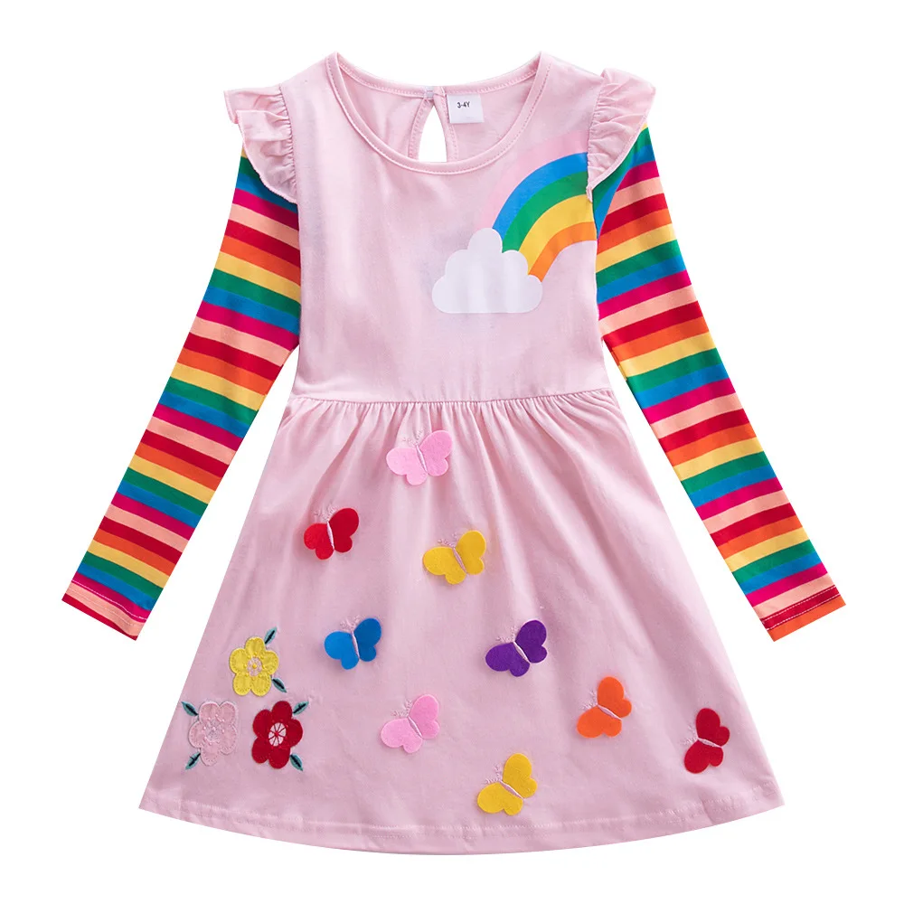 

Little maven Spring and Autumn Unicorn flower Dress Baby Girls Lovely Long Sleeves Frocks Cotton Casual Clothes for Kids2-7 year