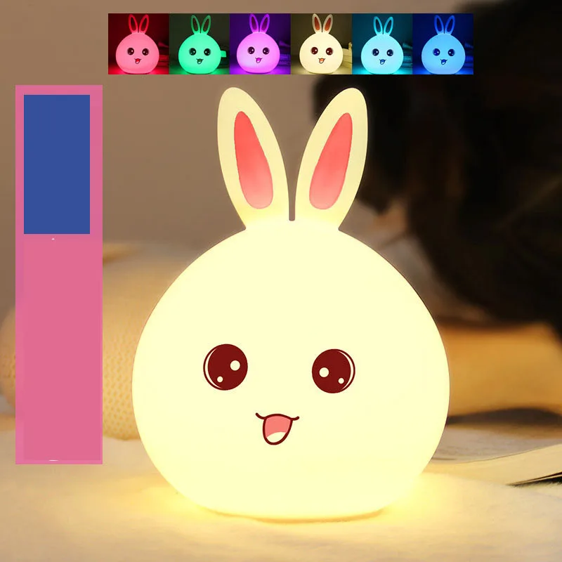

LED Rabbit Night Light Touch Sensing Adjustable USB Charging Children Gift Sleep Soft Color Silicone Girl Desk Lamp Home Decor
