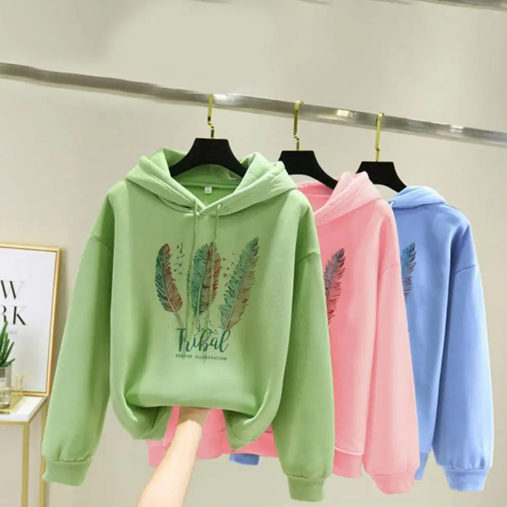 

Толстовка с капюшоном и принтом перьев, теплая свободная толстовка унисекс с капюшоном и принтом перьев для осени и зимы, мягкая толстая ткань
