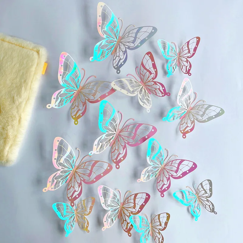 Трехмерные вырезанные 3D наклейки в виде бабочек настенные для холодильника