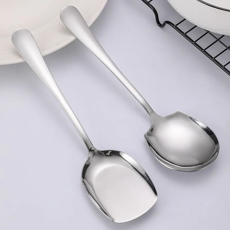 Kitchen Dinner Dish Public Spoon Big Spoon Shovel Long Handle Stainless Steel Serving Spoon Round Head Buffet Serving Spoon