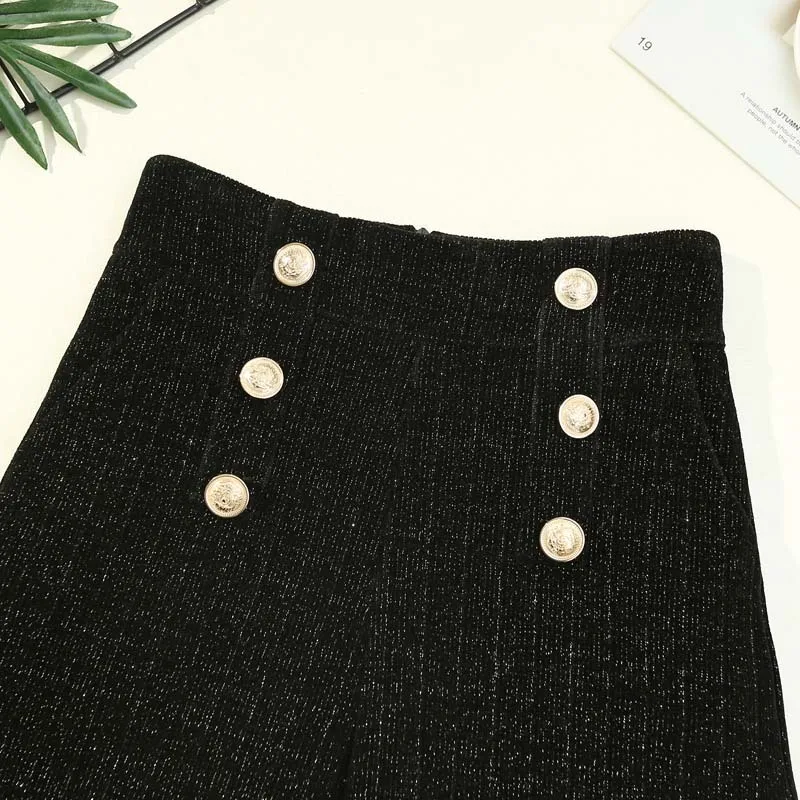 Spring Autumn Shorts Women Loose Tweed Slim Button High Waist Shorts Korean Fashion Casual Ladies All-match Pants ropa mujer