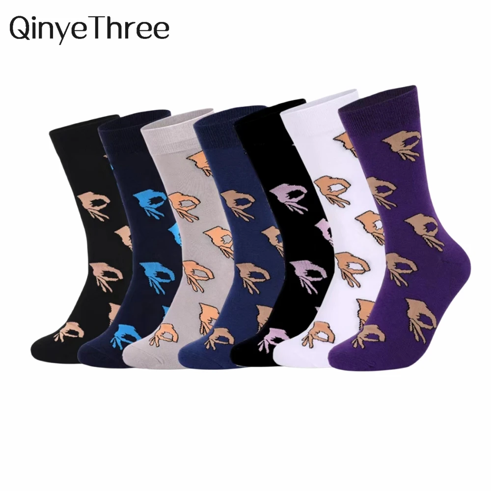 

New Funny Harajuku Trend Hot selling Finger OK Socks Casual Business Sport Hipster Soft Cotton Mid-Tube Gesture Okey Dropship