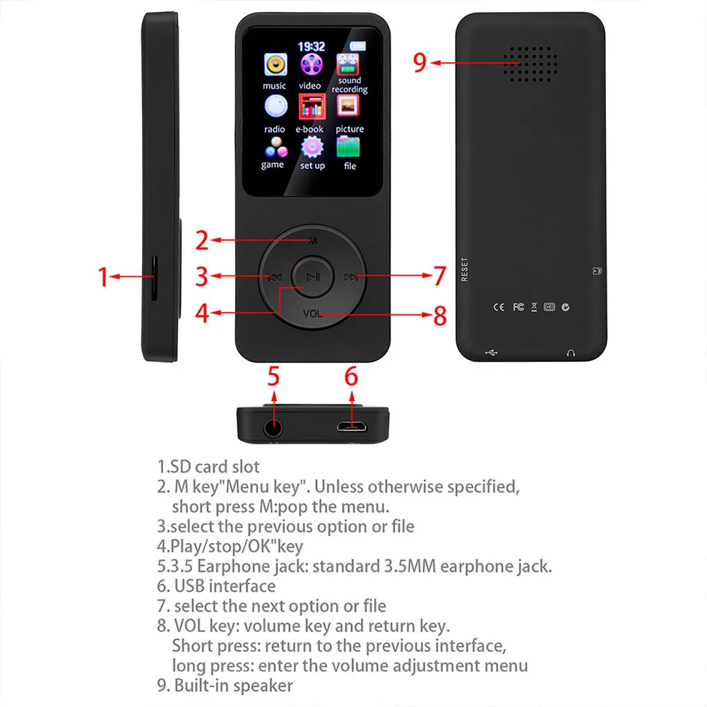 Мини Bluetooth электронная книга Спортивная MP3 MP4 FM радио Walkman студенческие