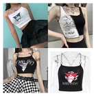 Kawaii Горячая сексуальная женская майка на цепочке жилет с аниме мультфильмом Sanrioed Kuromi Симпатичный жилет с узором женский короткий топ без рукавов с открытыми плечами