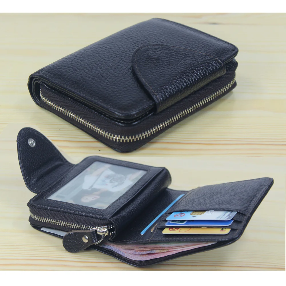 

New 2018 Fashion Cowhide Genuine Leather Wallet Men Leather wallet male wallet Short Money clip Coin Bag Black Vertical WL006