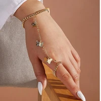 women trendy butterfly bracelet with finger ring link wrist chain rings for women 2022 jewelry giifts