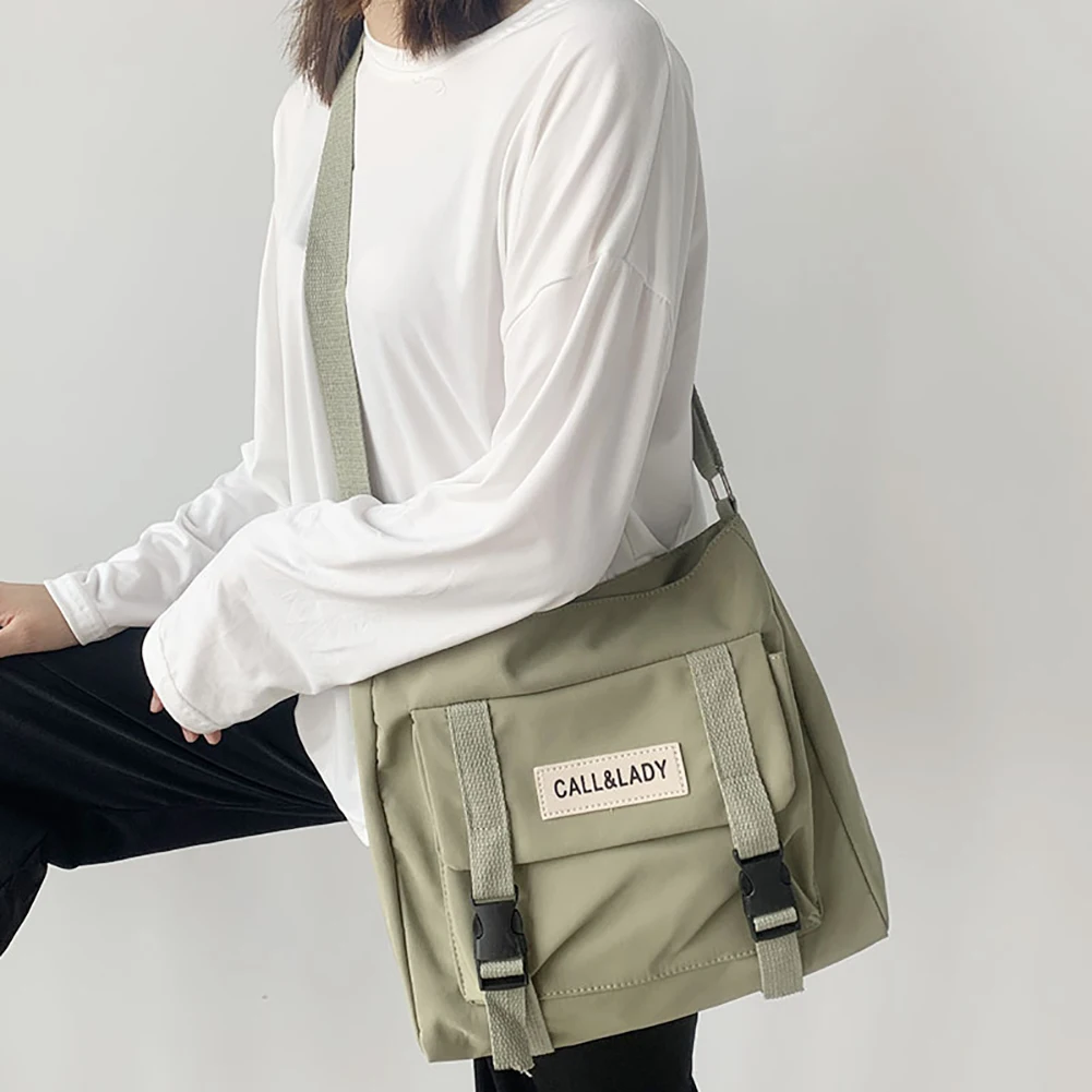 

Solid Color School Student Crossbody Bag Japanese Vintage Nylon Messenger Bag