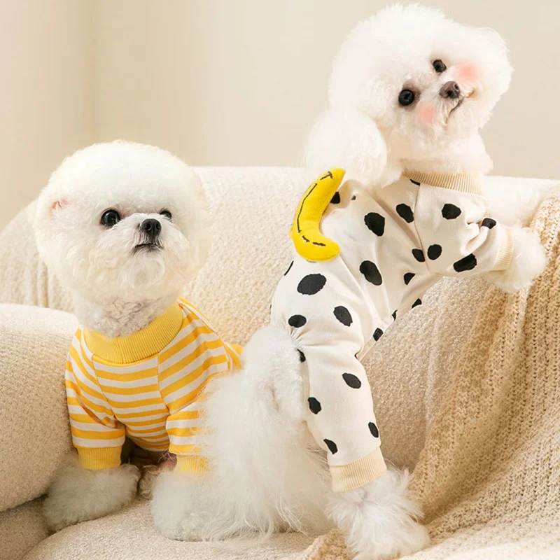 

Autumn New Pet Home Clothes Striped Puppy Onesie Teddy Bomei Warm Four-legged Clothes Cute Cow Pattern Dog Clothes