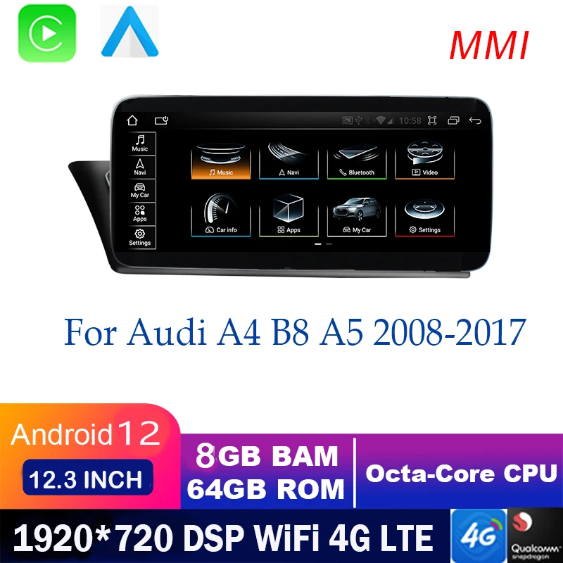 

Android 12 For Audi A4 B8 A5 2008-2017 12.3 Inch Car GPS Navigation Radio Stereo Auto DSP WiFi 4G LTE Multimedia Player NAVI