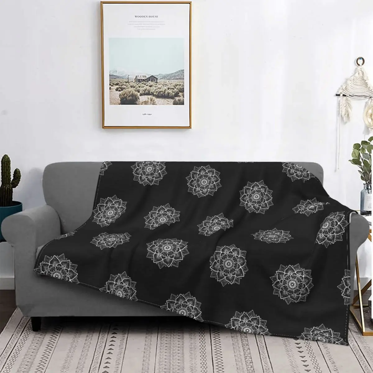 

White Ornate Floral Mandala Blankets Fleece Winter Gorgeous Multi-function Lightweight Throw Blankets for Home Outdoor Rug Piece