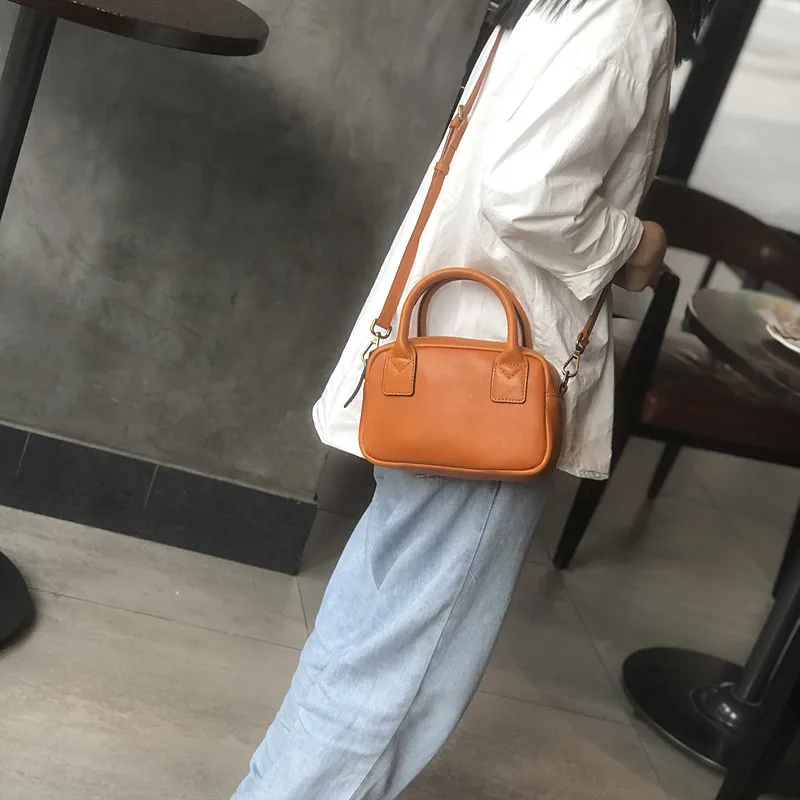 Simple fashion desig natural real leather ladies small mini handbag daily outdoor weekend shopping shoulder diagonal bag women