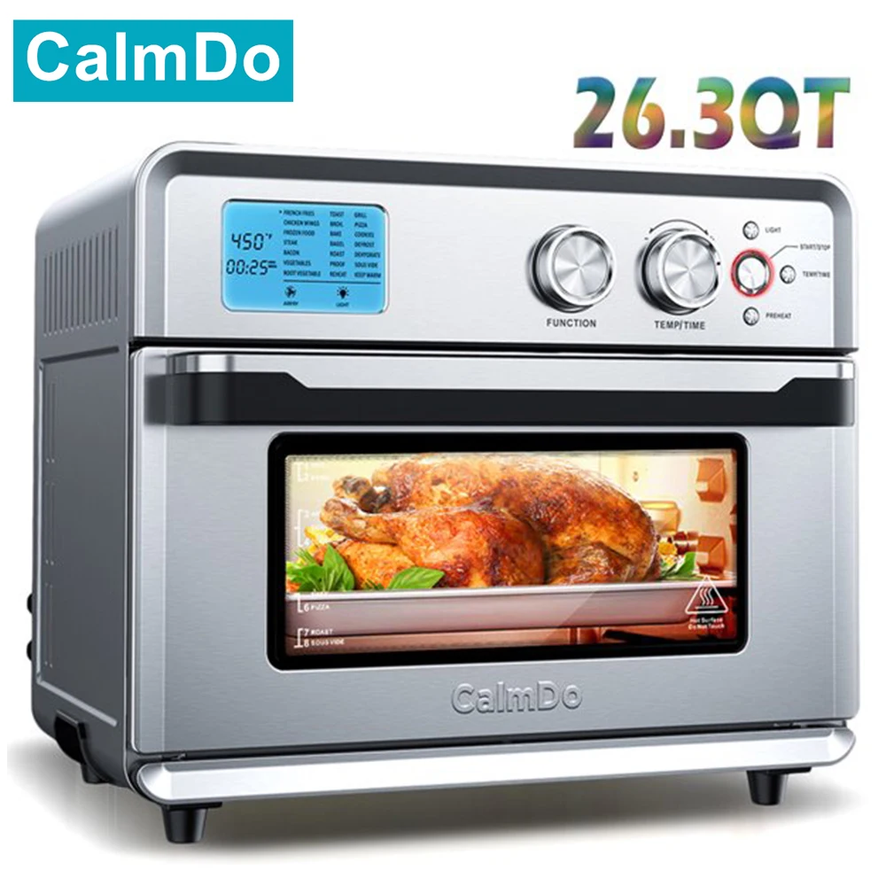 

CalmDo 1800W Air Fryer Oven Rotisserie Dehydrator 25L/26.3QT LED Large Capacity Chicken Frying Oven Multifunction Smart Air Oven