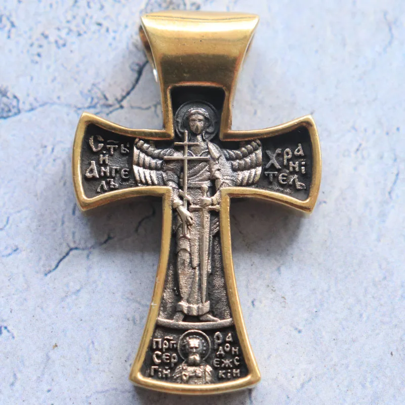 14 г Распятие Православный крест Ангел-хранитель Индивидуальный серебряный кулон