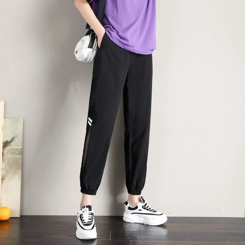 

2022 Summer Female Mesh Pants Women's Sweatpants Pants Casual Pants High Waist Female Pants Stylish Female Wide Leg Trousers