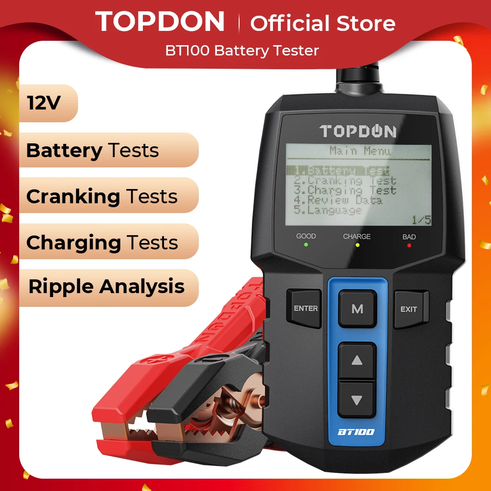 Тестер аккумулятора TOPDON BT100, цифровой автомобильный диагностический анализатор аккумулятора, 12 В