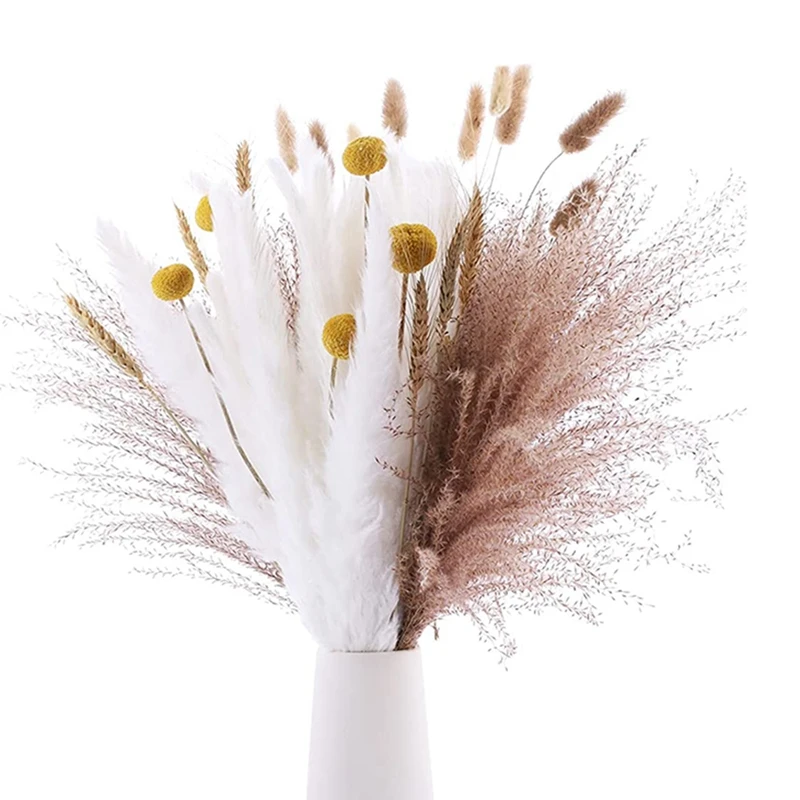 

70Pcs Natural Dried Pampas Grass Bouquet - 17.7 Inch/45Cm DIY Boho Plant For Wedding Home Decor Flower Arrangements