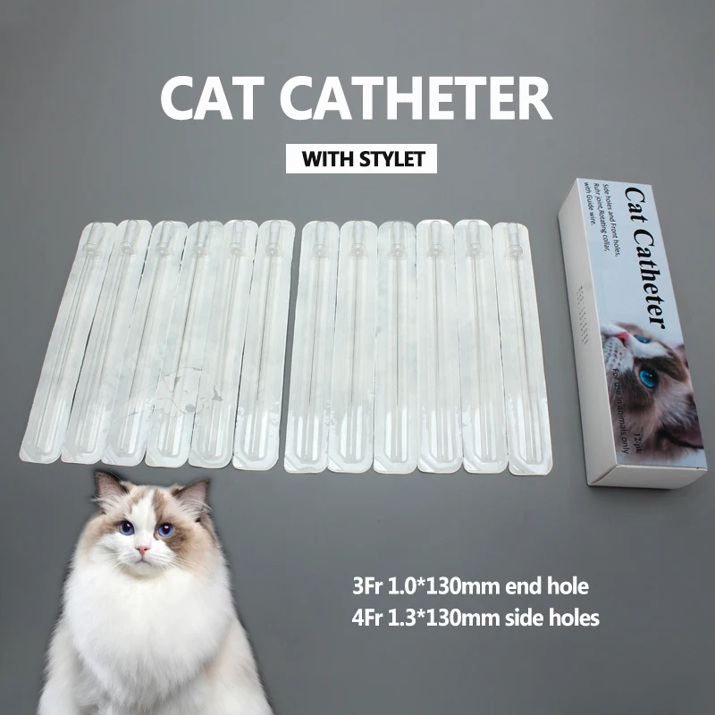

12pcs Cat Catheter with Stylet 3Fr End Hole 4Fr Side Holes Sterile Urinary Cat Catheters for Veterinary Clinic