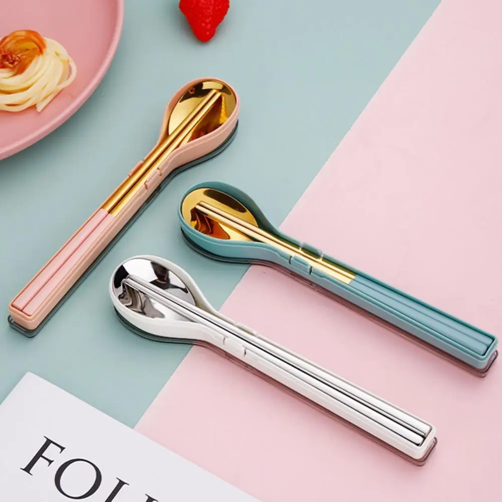 

Compact 3Pcs/Set Fashion Anti-slip Spoon Cutlery Set Stainless Steel Chopsticks Eco-Friendly for Picnic