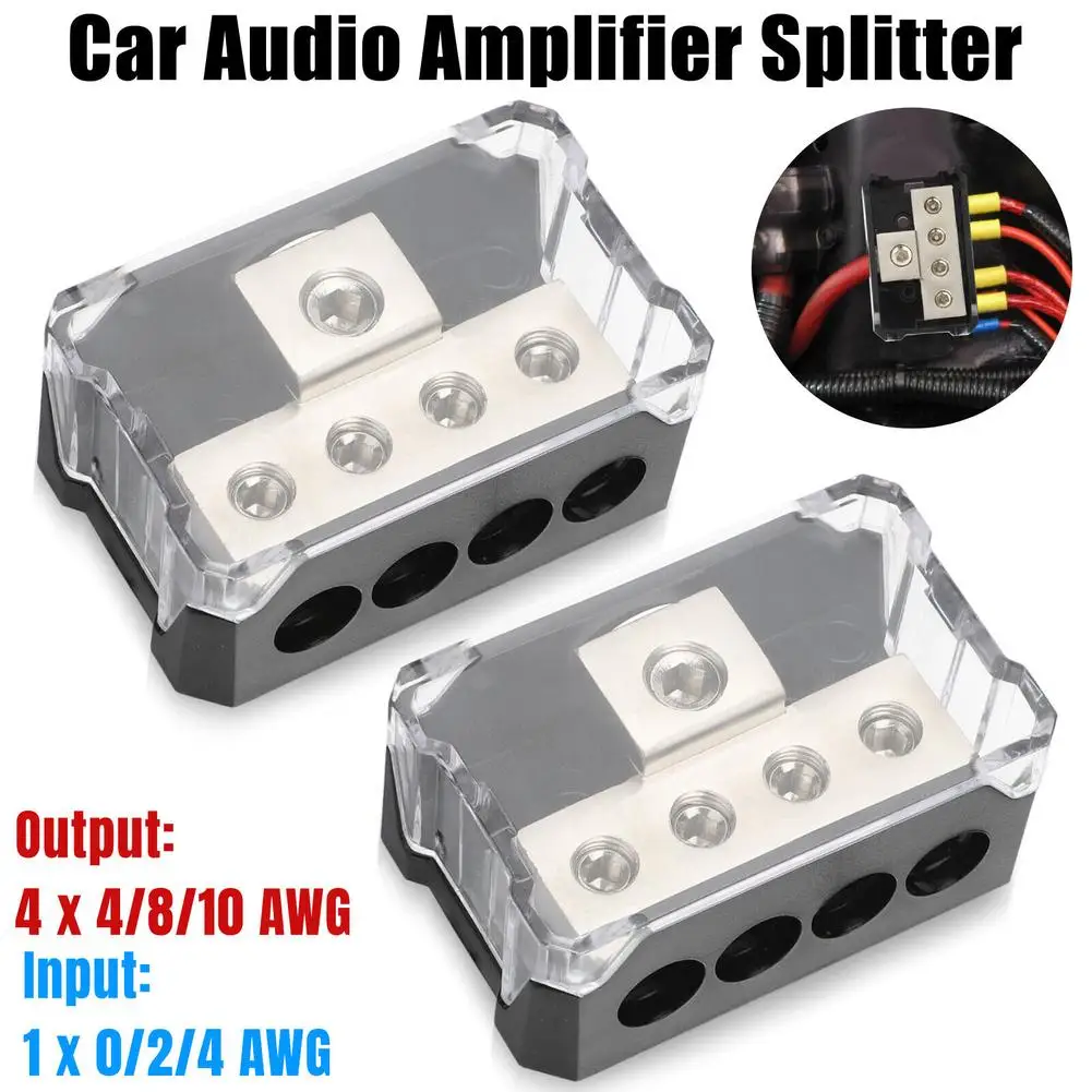 

2pcs 4-way Audio Power Distribution Block Ground Wire Splitter T-shaped 0/2/4 Gauge Input 4/8/10 Gauge Output