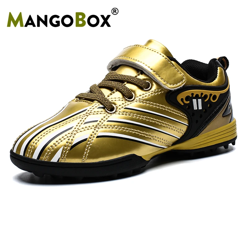 Kids Professional Football Shoes Turf Ground Sport Soccer Shoes for Boys Girls School Training Football Sneakers Studs Gym Gold