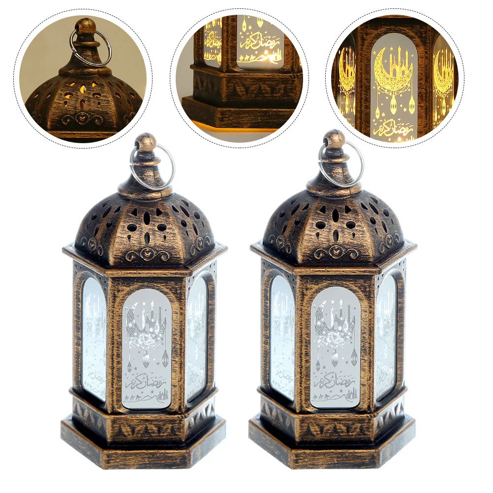 

2PCS Eid Lanterns Eid Lamp Ramadan Mubarak Decorative Lights Muslim Party Decorations Christmas Decorative Lantern