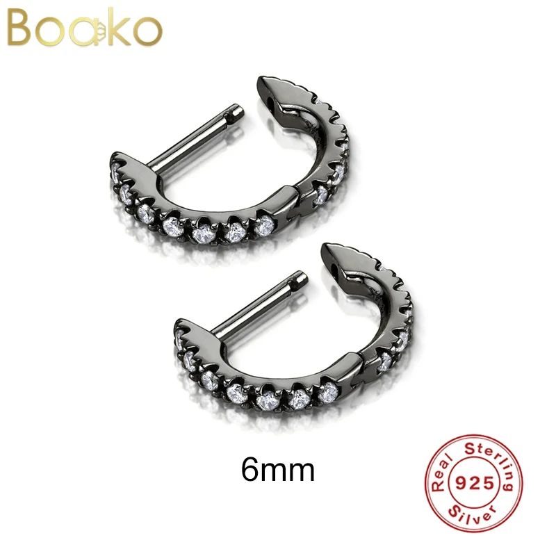 

BOAKO 1PC 6/8/10mm 925 Sterling Silver Circle Hoop Earrings For Women Girls Black Color Ear Studs INS New Trendy Jewelry aretes